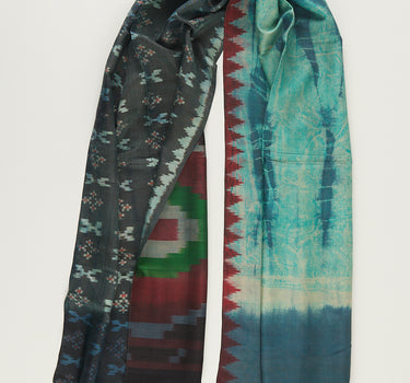 PASHMINA SEDA TONOS AZUL Y MOSTAZA