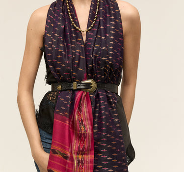 PASHMINA SEDA TONOS AZUL Y MOSTAZA